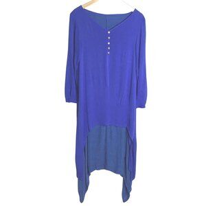 LAGENLOOK Cobalt Blue Asymmetrical Hem Tunic Boho Layered Dress Button Front S
